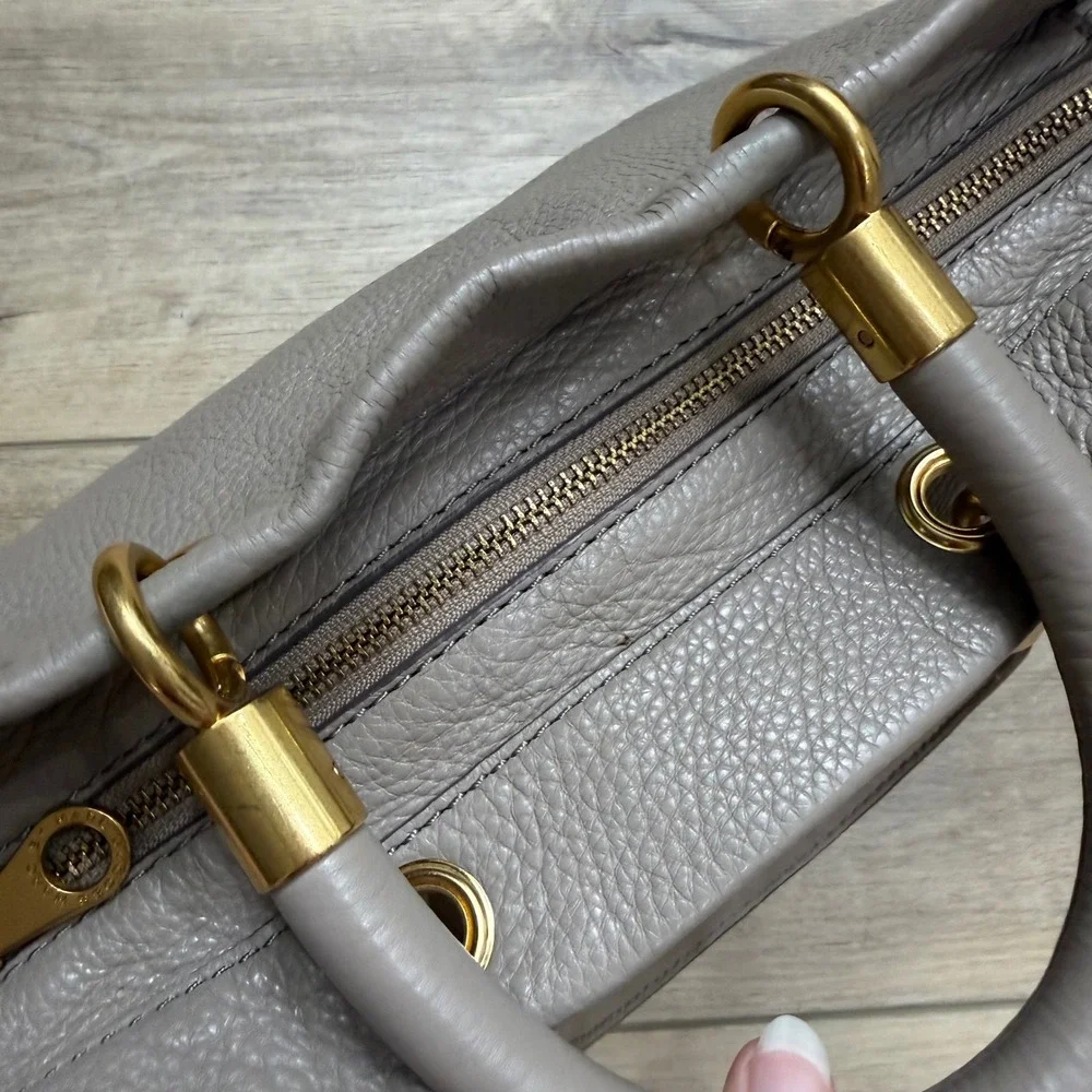 Marc by Marc Jacobs Too Hot To Handle Grey Gold Leather Satchel Handbag Purse - Picture 10 of 15